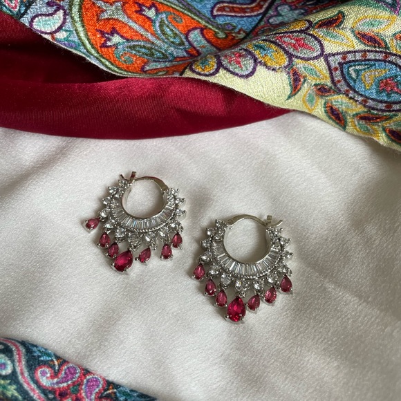 Ruby Red and Silver Earrings - Picture 1 of 3